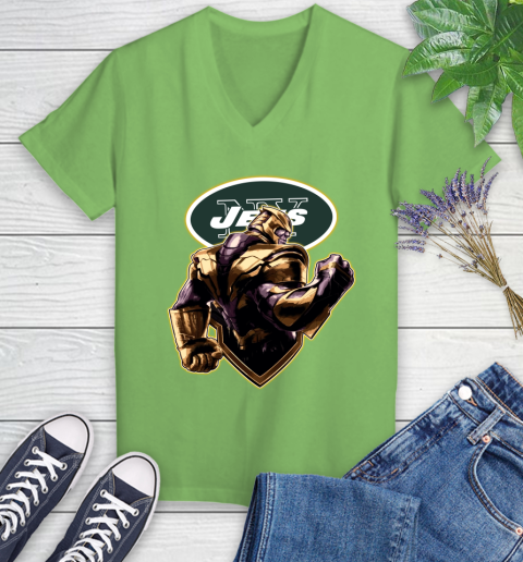 NFL Thanos Avengers Endgame Football Sports New York Jets Women's V-Neck T-Shirt 11