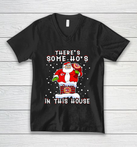 Kansas City Chiefs Christmas There Is Some Hos In This House Santa Stuck In The Chimney NFL V-Neck T-Shirt