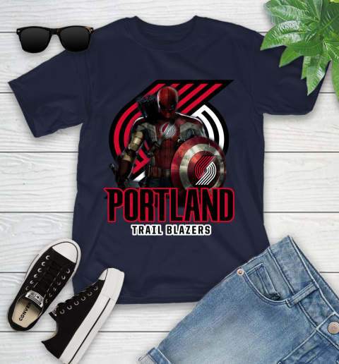 Portland Trail Blazers NBA Basketball Captain America Thor Spider Man Hawkeye Avengers Youth T-Shirt 3