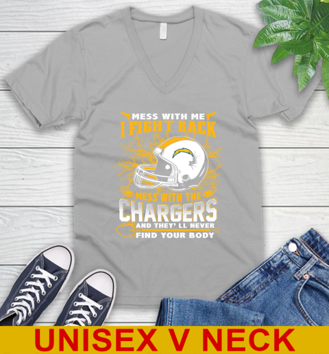 NFL Football San Diego Chargers Mess With Me I Fight Back Mess With My Team And They'll Never Find Your Body Shirt V-Neck T-Shirt 3