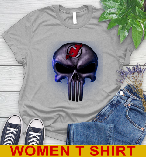 New Jersey Devils NHL Hockey Punisher Skull Sports Women's T-Shirt 5