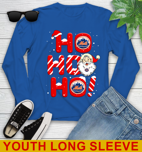 New York Mets MLB Baseball Ho Ho Ho Santa Claus Merry Christmas Shirt Youth Long Sleeve 10