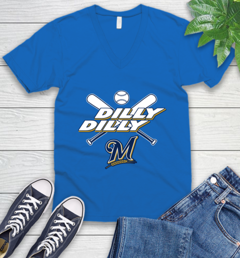 MLB Milwaukee Brewers Dilly Dilly Baseball Sports V-Neck T-Shirt 6