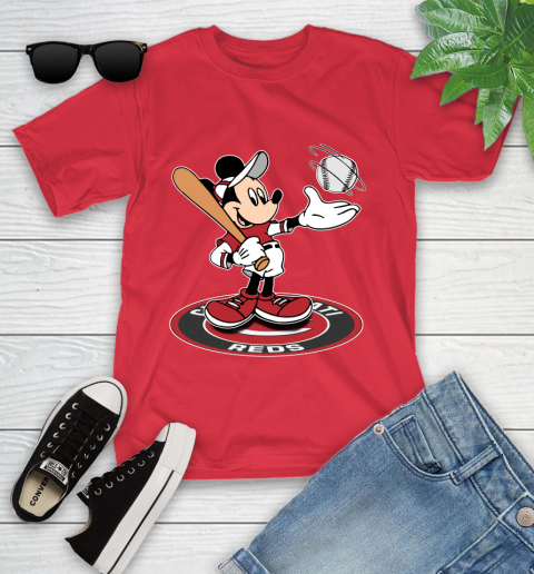 MLB Baseball Cincinnati Reds Cheerful Mickey Disney Shirt Youth T-Shirt 10