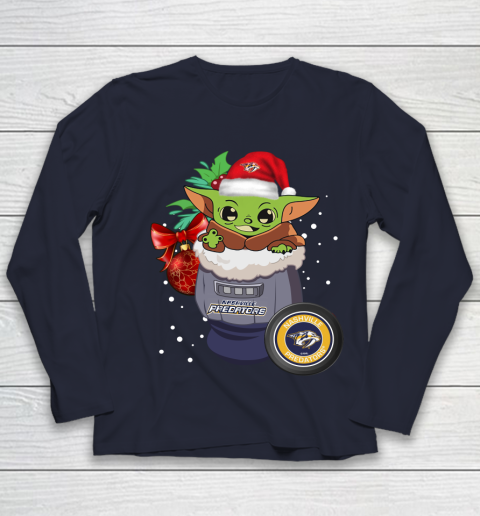 Nashville Predators Christmas Baby Yoda Star Wars Funny Happy NHL Youth Long Sleeve 3