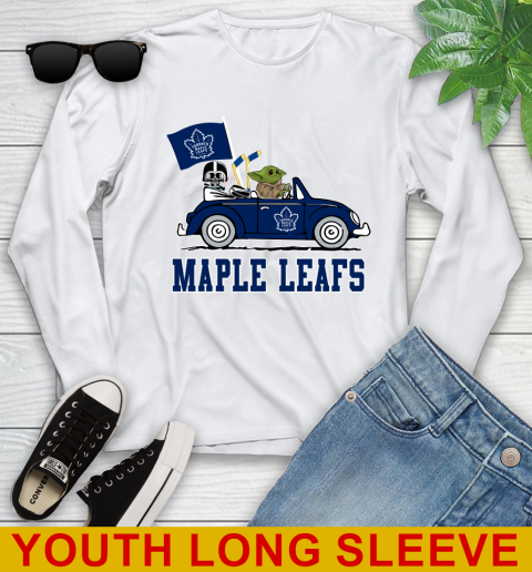 NHL Hockey Toronto Maple Leafs Darth Vader Baby Yoda Driving Star Wars Shirt Youth Long Sleeve