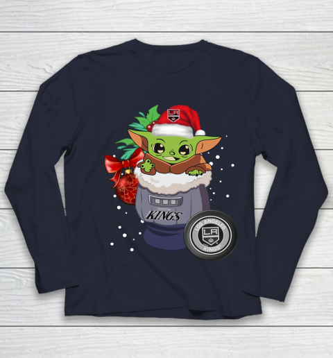 Los Angeles Kings Christmas Baby Yoda Star Wars Funny Happy NHL Youth Long Sleeve 3