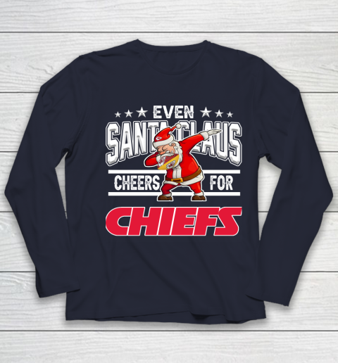 Kansas City Chiefs Even Santa Claus Cheers For Christmas NFL Youth Long Sleeve 2