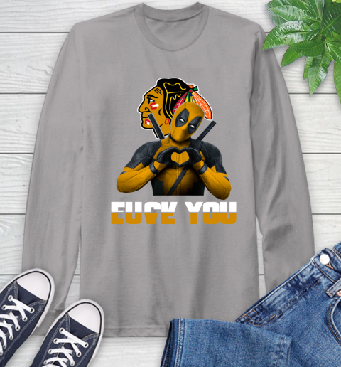 NHL Chicago Blackhawks Deadpool Love You Fuck You Hockey Sports Long Sleeve T-Shirt 6