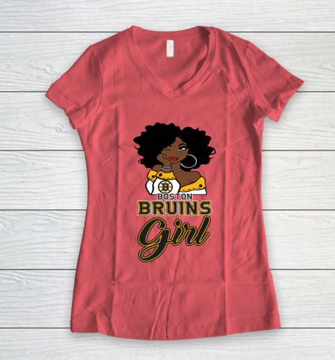 Boston Bruins Girl NHL Women's V-Neck T-Shirt 6