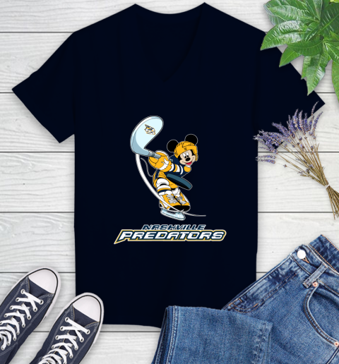 NHL Hockey Nashville Predators Cheerful Mickey Mouse Shirt Women's V-Neck T-Shirt 3