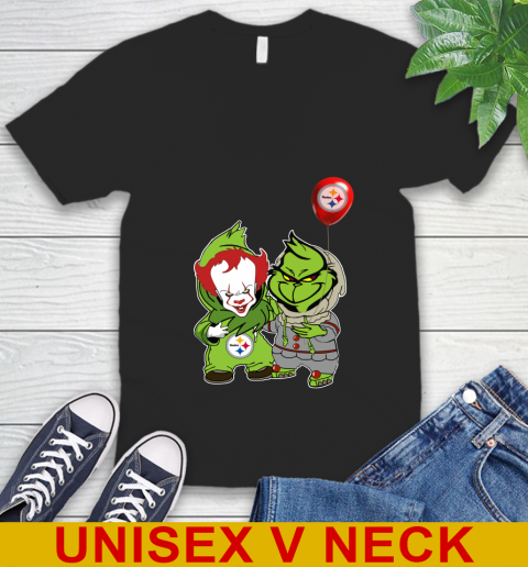 Pittsburgh Steelers Baby Pennywise Grinch Christmas NFL Football V-Neck T-Shirt 2