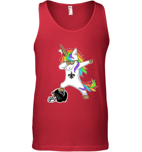 wzpd football dabbing unicorn steps on helmet new orleans saints unisex tank 17 front red