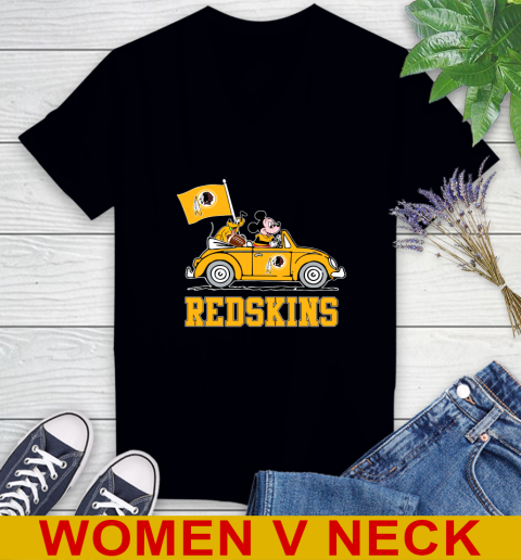 NFL Football Washington Redskins Pluto Mickey Driving Disney Shirt Women's V-Neck T-Shirt 2