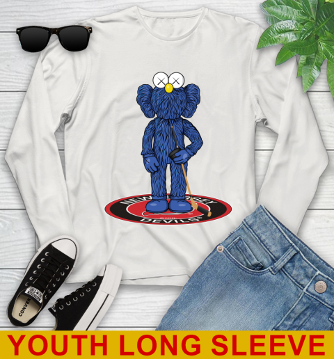 NHL Hockey New Jersey Devils Kaws Bff Blue Figure Shirt Youth Long Sleeve 12