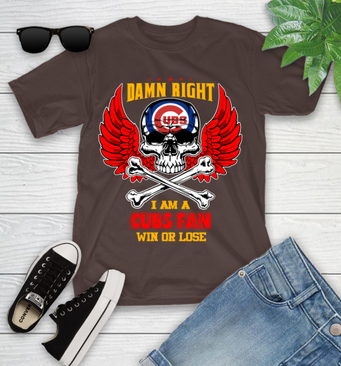 MLB Damn Right I Am A Chicago Cubs Win Or Lose Skull Baseball Sports Youth T-Shirt 7