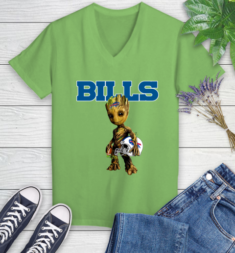 Buffalo Bills NFL Football Groot Marvel Guardians Of The Galaxy Women's V-Neck T-Shirt 11