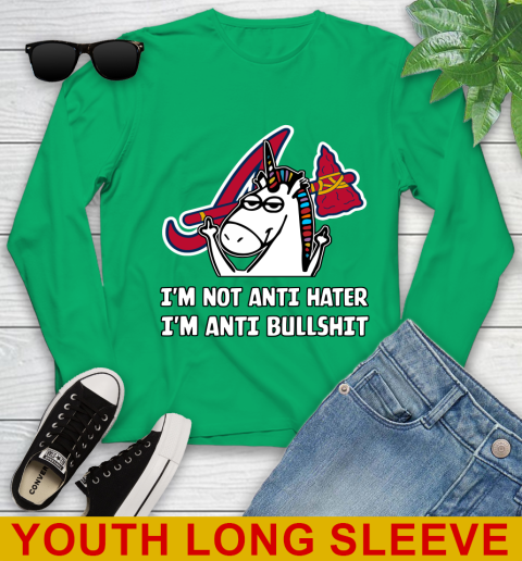 Atlanta Braves MLB Baseball Unicorn I'm Not Anti Hater I'm Anti Bullshit Youth Long Sleeve 7