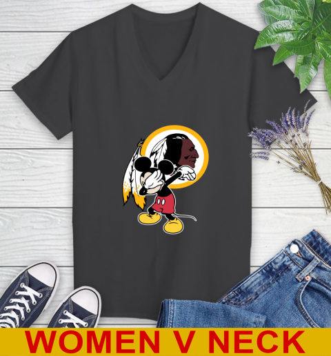 Washington Redskins NFL Football Dabbing Mickey Disney Sports Women's V-Neck T-Shirt 9