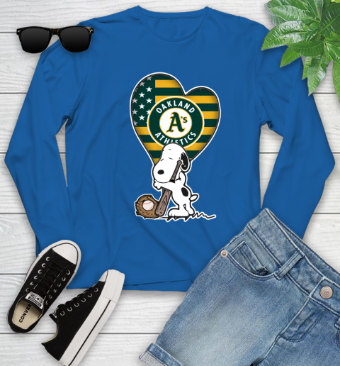 Oakland Athletics MLB Baseball The Peanuts Movie Adorable Snoopy Youth Long Sleeve 9