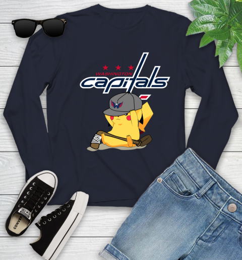 NHL Pikachu Hockey Sports Washington Capitals Youth Long Sleeve 3