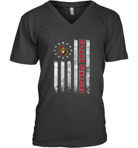 NHL American Flag Hockey Sports Ottawa Senators V-Neck T-Shirt