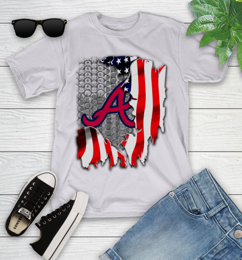 Atlanta Braves MLB Baseball American Flag Youth T-Shirt 4