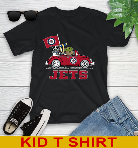 NHL Hockey Winnipeg Jets Darth Vader Baby Yoda Driving Star Wars Shirt Youth T-Shirt 2