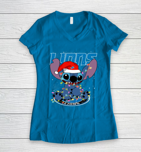 Detroit Lions NFL Football noel stitch Christmas Women's V-Neck T-Shirt 4