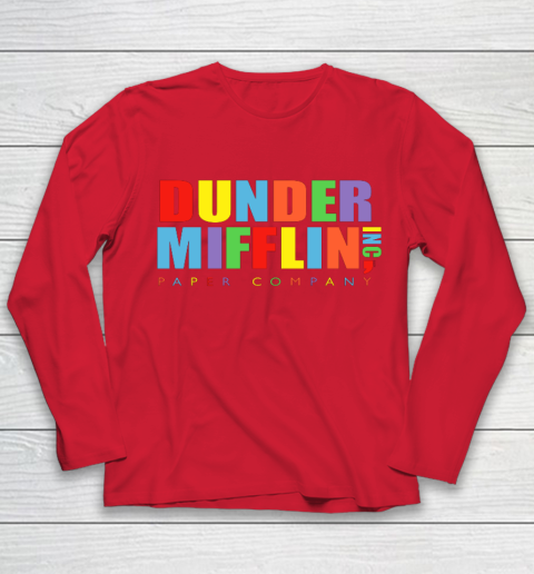 The Office Dunder Mifflin Rainbow Letters Youth Long Sleeve 8