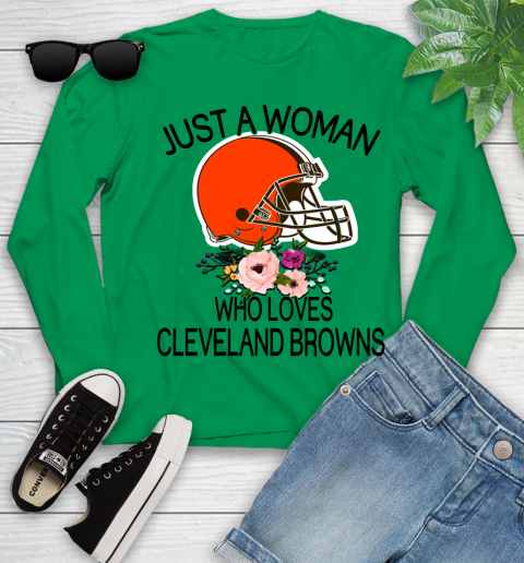 NFL Just A Woman Who Loves Cleveland Browns Football Sports Youth Long Sleeve 4
