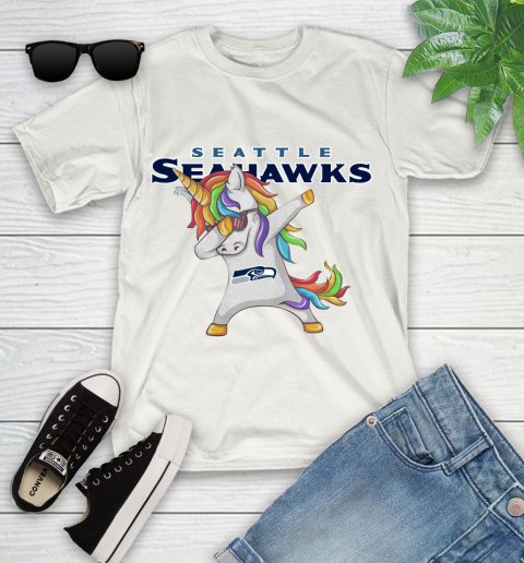 Seattle Seahawks NFL Football Funny Unicorn Dabbing Sports Youth T-Shirt