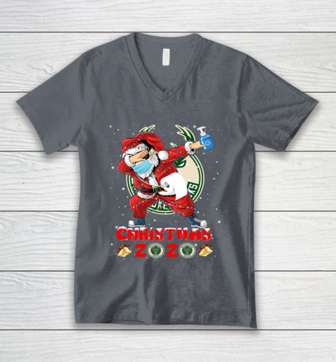 Milwaukee Bucks Funny Santa Claus Dabbing Christmas 2020 NBA V-Neck T-Shirt 4
