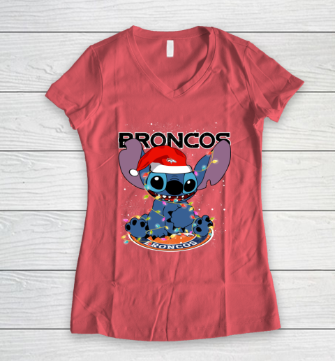 Denver Broncos NFL Football noel stitch Christmas Women's V-Neck T-Shirt 3