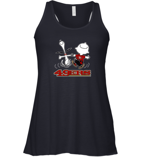 9ler snoopy and charlie brown happy san francisco 49ers fans flowy tank 32 front midnight
