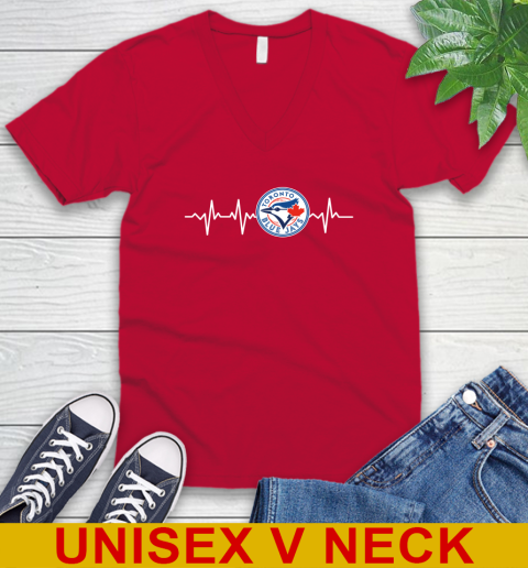Toronto Blue Jays MLB Baseball Heart Beat Shirt V-Neck T-Shirt 6