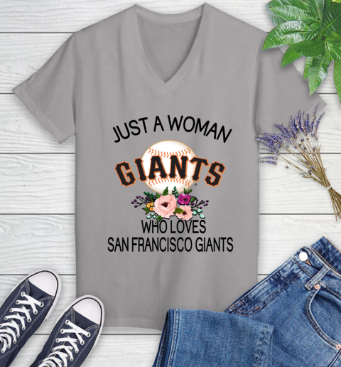 MLB Just A Woman Who Loves San Francisco Giants Baseball Sports Women's V-Neck T-Shirt 2