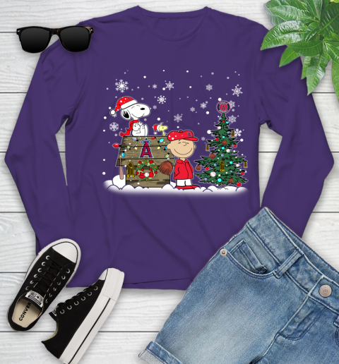 MLB Los Angeles Angels Snoopy Charlie Brown Christmas Baseball Commissioner's Trophy Youth Long Sleeve 4