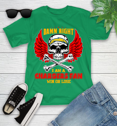 NFL Damn Right I Am A Los Angeles Chargers Win Or Lose Skull Football Sports Youth T-Shirt 8