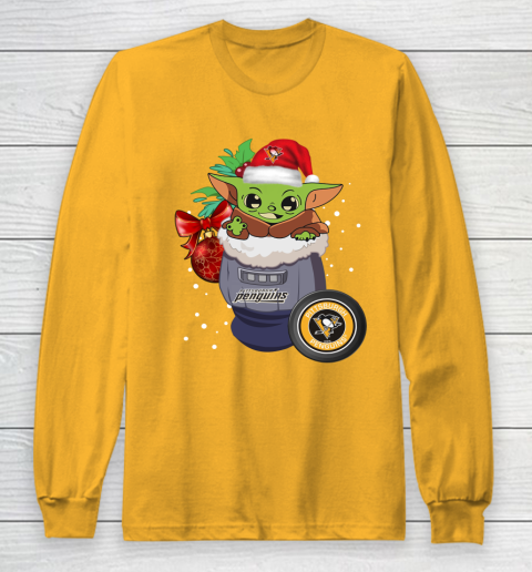 Pittsburgh Penguins Christmas Baby Yoda Star Wars Funny Happy NHL Long Sleeve T-Shirt 3