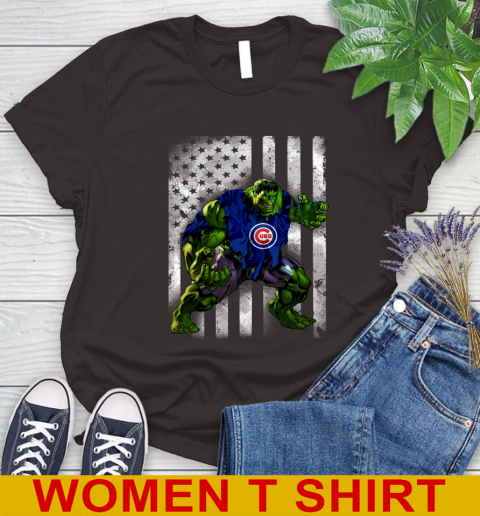 Chicago Cubs Hulk Marvel Avengers MLB Baseball American Flag Women's T-Shirt 9