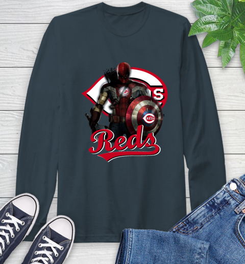 MLB Captain America Thor Spider Man Hawkeye Avengers Endgame Baseball Cincinnati Reds Long Sleeve T-Shirt 8