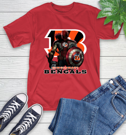 NFL Captain America Thor Spider Man Hawkeye Avengers Endgame Football Cincinnati Bengals T-Shirt 10