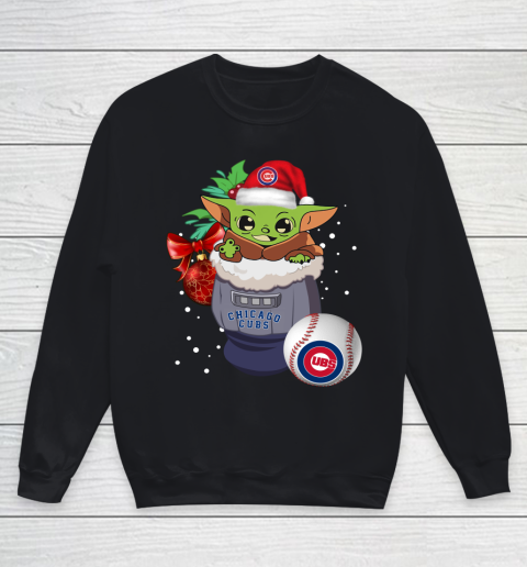 Chicago Cubs Christmas Baby Yoda Star Wars Funny Happy MLB Youth Sweatshirt