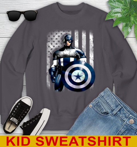 Dallas Cowboys NFL Football Captain America Marvel Avengers American Flag Shirt Youth Sweatshirt 5