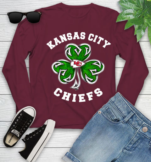 NFL Kansas City Chiefs Three Leaf Clover St Patrick's Day Football Sports Youth Long Sleeve 6