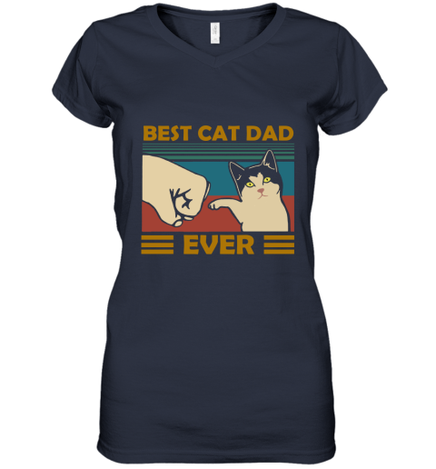 sth1 best cat dad ever fist dash with cat vintage women v neck t shirt 39 front navy