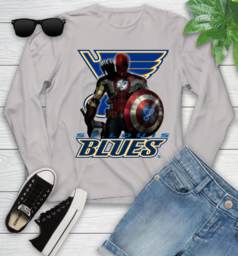 NHL Captain America Thor Spider Man Hawkeye Avengers Endgame Hockey St.Louis Blues Youth Long Sleeve 12