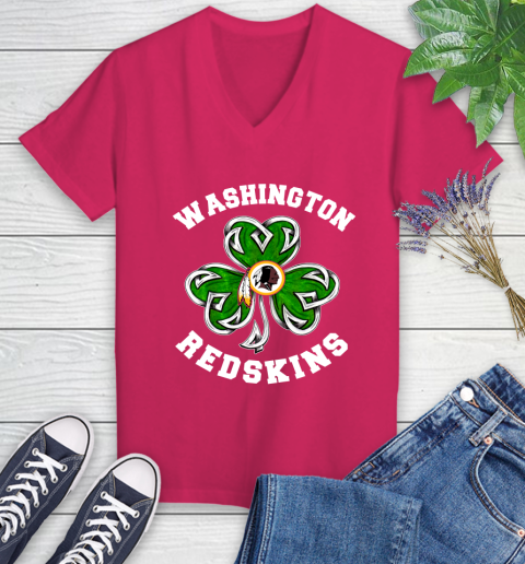 NFL Washington Redskins Three Leaf Clover St Patrick's Day Football Sports Women's V-Neck T-Shirt 9