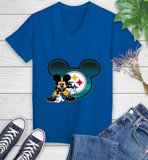 NFL Pittsburgh Steelers Mickey Mouse Disney Football T Shirt Women's V-Neck T-Shirt 10